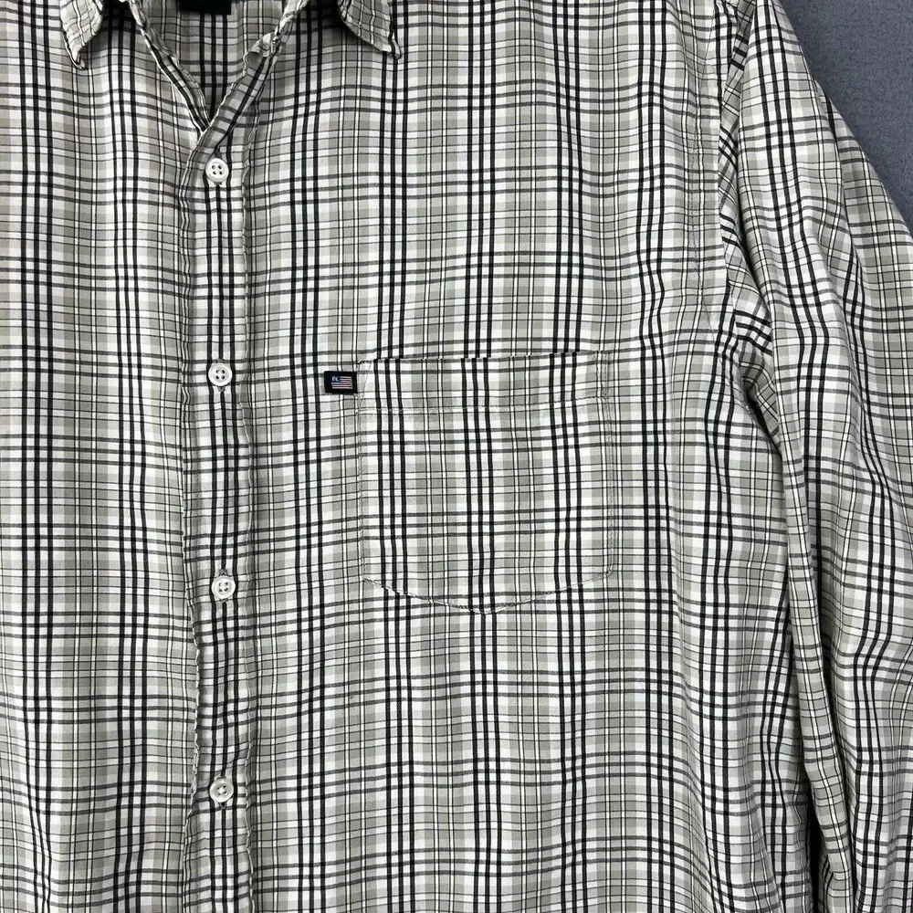 Polo Ralph Lauren Jeans Co Button Up Shirt Mens L Grey/Black Plaid‎ Long Sleeve